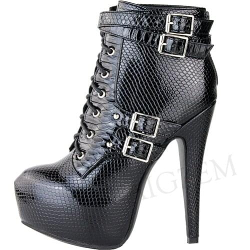 BERZIMER Ankle Boots for Women Platform Round Toe Stiletto High Heels Booties Botas Zapatos Zip Shoes Woman Big Size 45 47 52