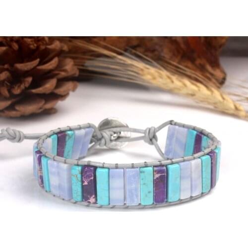 Womens Bracelet Jewelry Handmade Multi Color Natural Stone Tube Beads Leather Wrap Bracelet Couples Bracelets Creative Gifts