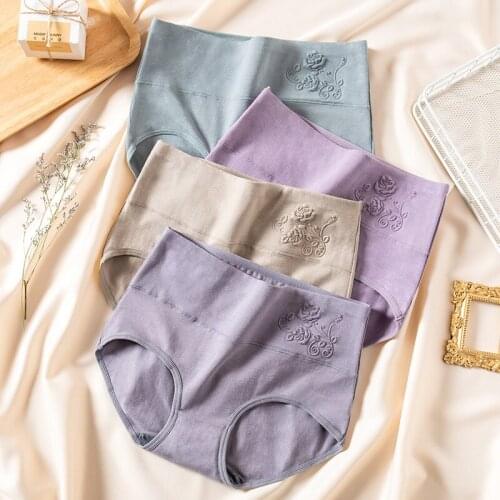 Womens Cotton Underwear Sexy Lace Panties Fashion Seamless Comfort Briefs Plus Size High Waist Abdominal Underpants Lingerie