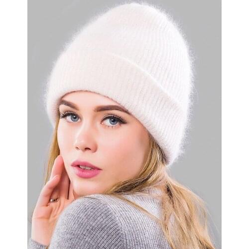 Winter Hats for Women Rabbit fur Beanie Hat Female Knitted Skullies Beanies Solid Wool Soft Autumn Winter Cashmere Caps Bonnet