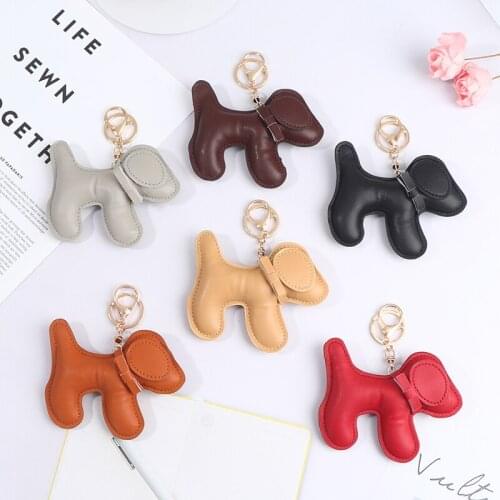 1pc Cute Leather Dog Keychain Animal Key Chain Car Key Ring Bag Tassels Keychain 12*11cm For Bag Decoration