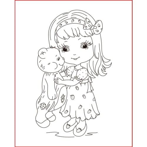 10x6 Girl hugging bear Transparent Clear Silicone Stamp Seal for DIY scrapbooking photo album Decorative clear stamp