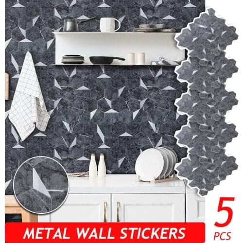 5PCS Home Decor Metal Wall Stickers Panel Wallpaper for Kitchen Bedroom Living Room Bathroom TV Background