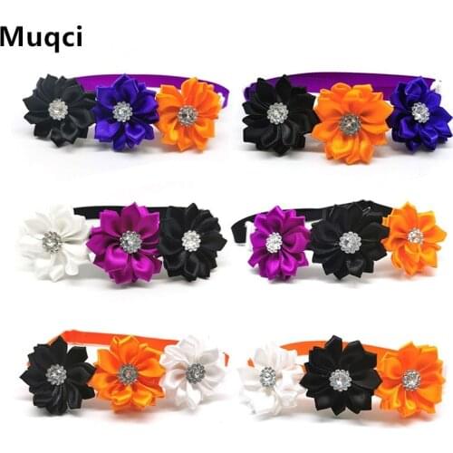 Muqci 50/100pcs Halloween Pet Flower Bowtie with Shiny Crystal Pet Dog Accessories Dog Puppies Bow Ties Dog Adjustable Necktie