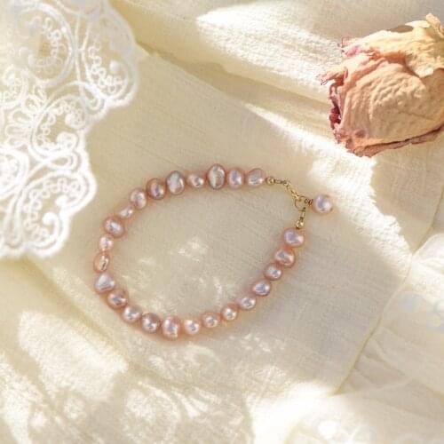 Lily Jewelry 7-8mm Real Freshwater Pearl Pink Purple 925 Sterling Silver Wedding Party Women Pearl Bracelet Dropshipping