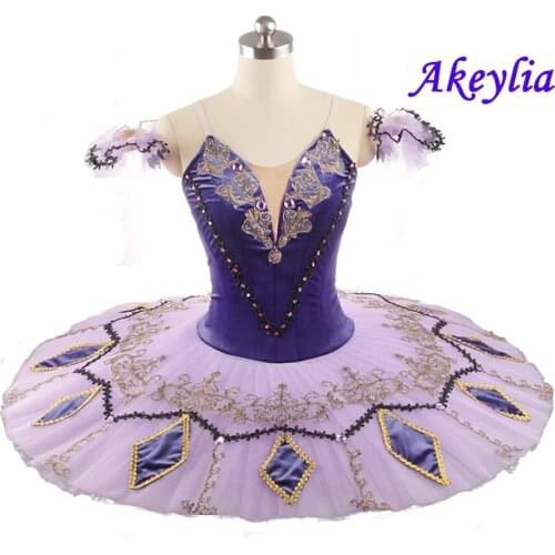 Dark purple Ballet Tutu professional Stage Costumes dress for competition female Ballet Pancake Tutu Lilac velvet for Adult