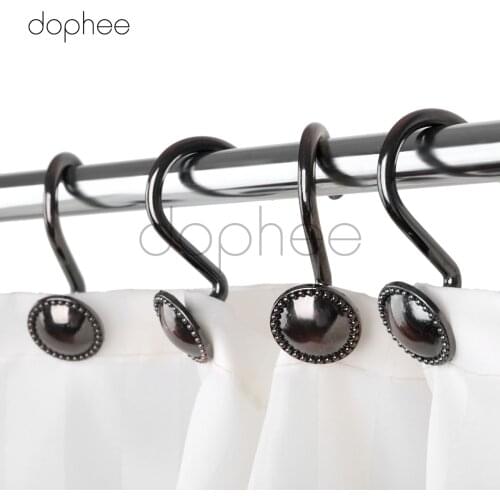 Dophee 12pcs Antique Bronze Glide Curtain Hooks Vintage Round Hat Shape Bathroom Shower Curtain Decoration Accessories