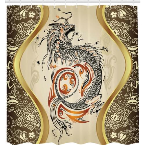 Dragon Shower Curtain Serpent Mythological Print for Bathroom