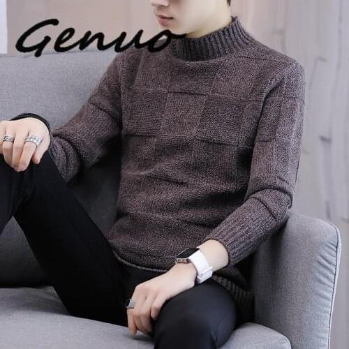 Genuo New Cashmere Sweater Men Brand Clothing Men Sweaters Pure Color Casual Knit Shirt Autumn Wool Pullover Man High Collar XXX