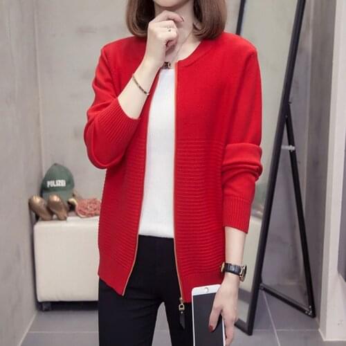 Plus Size Cardigan 2020 Autumn Long Sleeve Sweater Women Ribbed Knitted Cotton Top Red Pink Ladies Soft Outerwear Female AIYANGA