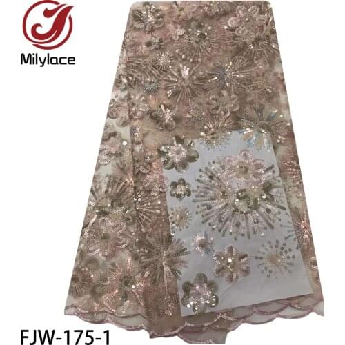 2020 Latest French Sequins Net Lace High Quality African Tulle Mesh Sequence Lace Fabric for Wedding Dress FJW-175