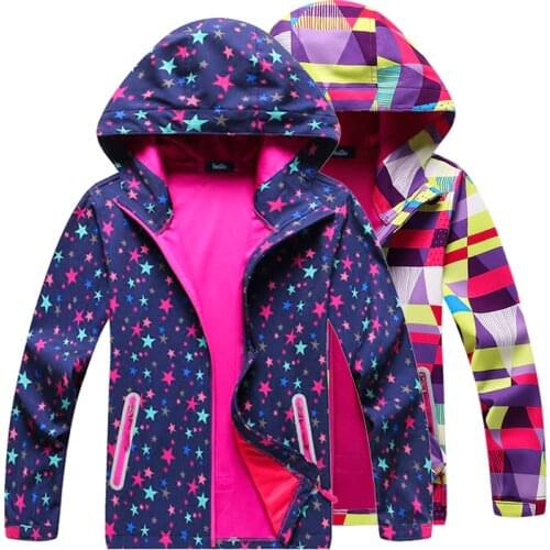 Girls Soft-shell Jacket Printing Autumn Spring Coat Hiking Camping Windbreakers Waterproof Windproof Jackets kids Sport Outwear