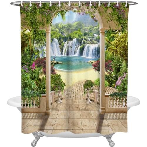 Landscape Garden Pattern Bath Curtain Waterproof Polyester Shower Curtains Home Bathroom Decor Christmas Gift