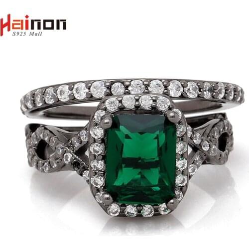 Hot black gun plated rings for women sets paved purple square zircon new lady jewelry finger red green crystal ring Distribution