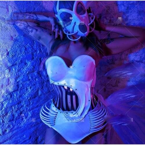 Mask Cheek bone style bar gogo costumes Space show future white armor bodysuit nightclub ds costumes sexy costume stage wear