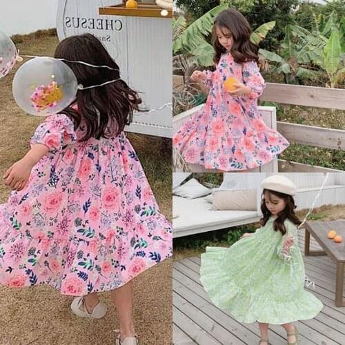Menoea Baby Girls Princess Dresses 2021 Summer Flowers pattern Kids Ruffles Floral Sweet Cute Children Sweet Costume 3-7 Years