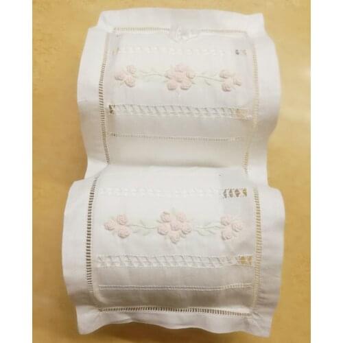 Fashion white Double Linen Toilet Paper Cover with Embroidered Flowers 7x17"Perfect for hiding those unsightly toilet rolls