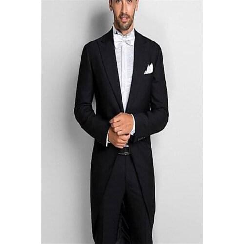 Custom Made Fashion Mens 2 Piece Black Tuxedo Tails Includes Tailcoat Vest& Formal Pants(Jacket+Pants) Men Suit