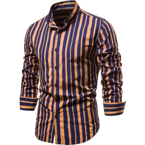 2021 Spring Men Shirts Quality Cotton Mens Shirts Long Sleeve Casual Business Shirts with Stripes and Embroidery Men Clothing