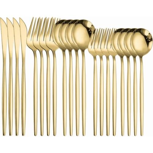 Gold Cutlery Set Stainless Steel Dinnerware Tableware Mirror Knife Fork Dessert Spoon Flatware Kitchen Utensils Set Dropshipping