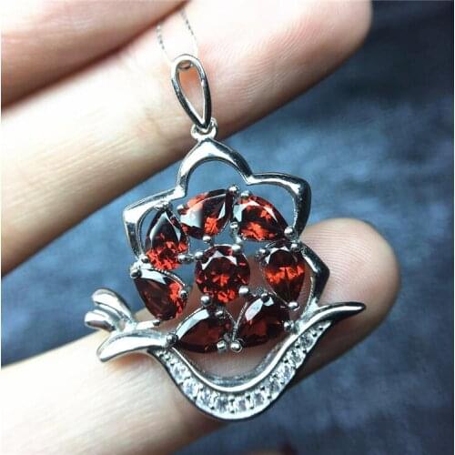 Natural garnet necklace pendant Free shipping Real origin red garnet 925 sterling silver Fine jewelry 4mm 4*6mm 8pcs