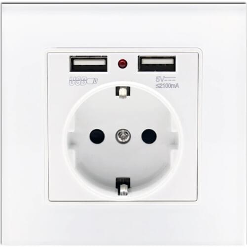 New Luxury Glass Panel Wall Power Socket 16A EU Standard Electrical Outlet With 2100mA Dual USB Socket Charger Port for Mobile