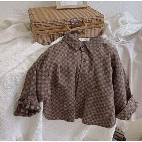 2021 new girls boys plaid shirt cotton full sleeve autumn kids top