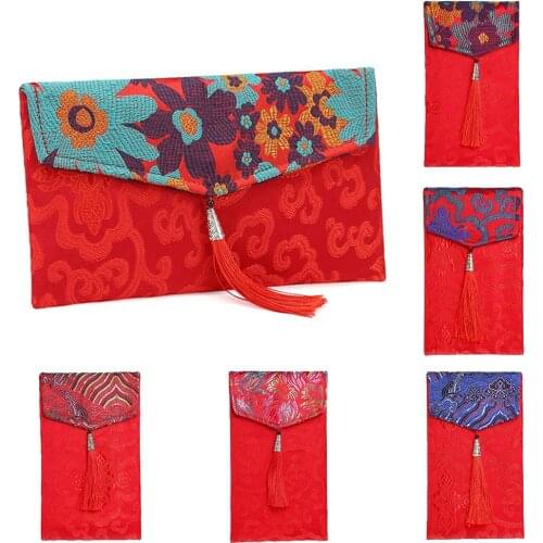 New 2021 Tassel Chinese Style Cloth Floral Red Envelope Pocket New Year Packet Money Bag Tradition fengshui