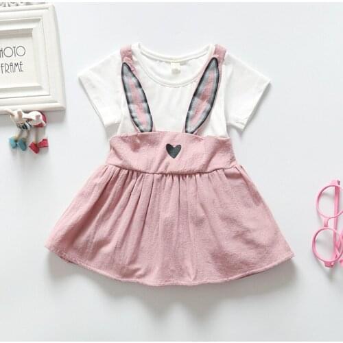 Baby Girl Clothes Dress Casual Loose Rabit Flower Patch Denim Summer Cotton Clothing Children Cute Kids Baby Girl Dress