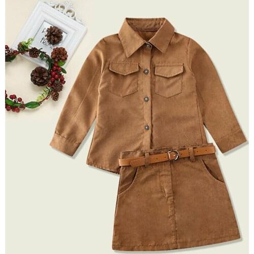 PUDCOCO Stylish Toddler Baby Girl Long Sleeve Button-Down Shirt Tops Mini Skirt Outfits Set 0-6Y