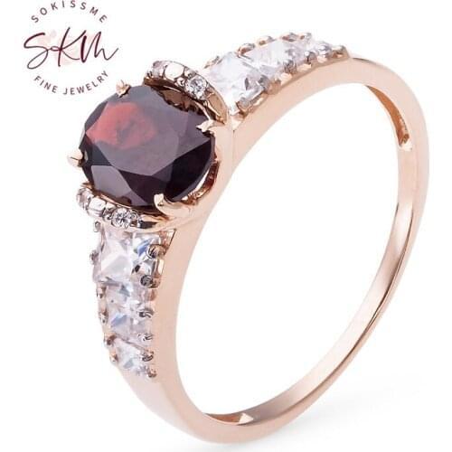 SKM Vintage 14k rose gold garnet rings for women brand designer Engagement wedding rings designer Promise Bride Gift Jewely
