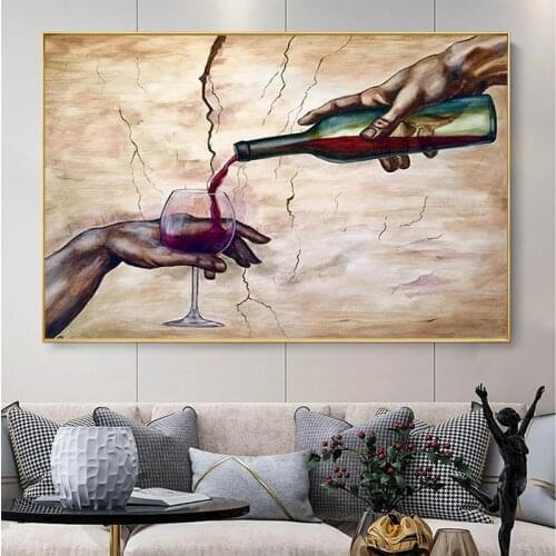 Modern Abstract Art Two-handed Red Wine Glass Canvas Painting Posters Prints Wall Art Pictures for Living Room Wall Decor Cuadro