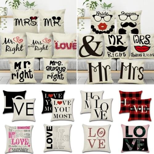 Mr. Mrs. Right Wedding Cushion Cover Valentine Lovers Linen Pillows Case Modern Nordic Sofa Couch Decorative Throw Pillows Cover