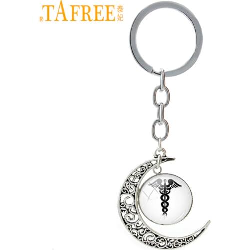 TAFREE Medical Caduceus moon keychain vintage Human Anatomy brain heart eye art doctor nurse RN MD physician key chain T324