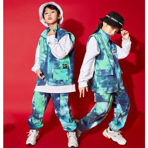 Girls Hip-Hop Dance Costumes For Kids Children’S Tie-Dye Vest Jazz Dance Suit Boys Hiphop Performance Street Dancewear DQS6296