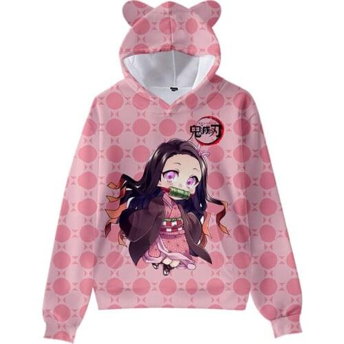 Kimetsu no Yaiba Sweatshirts Cat ears Hoodies Boys/Girls Cute kids Hoodie Pullover 3D Print Comic Demon Slayer Hooded