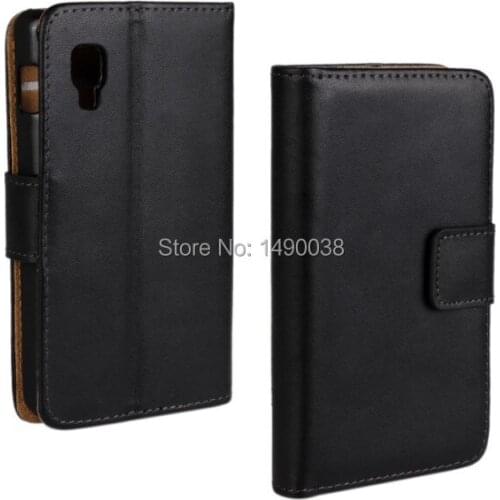 High Quality Genuine Leather Wallet Cover Case for LG Optimus L4 II with Stand Style and Card Holder Phone Case Free