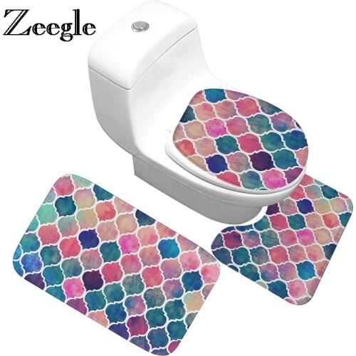 Zeegle 3Pcs Mats For Toilet Bathroom Carpet Set Absorbent Bathroom Floor Mats Toilet Rug Anti-slip Bath Mat Shower Room Carpet
