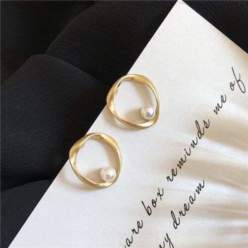 POTCET Korea Trend Fashion 2021 Womens Geometric Earrings Pearl Earrings Fashion Jewelry Free Shipping 2021