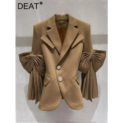 DEAT 2021 new spring and summer fashion women clothes notched collar kahki color single breasted high waist blazer WP94504L