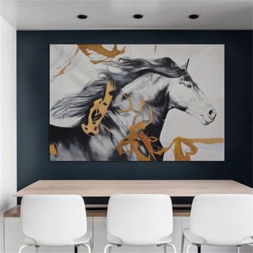 Gold and Black Horse Canvas Painting Modern Wall Art for Living room&Dining Room Decor Unframed Dropshipping Canvas Prints