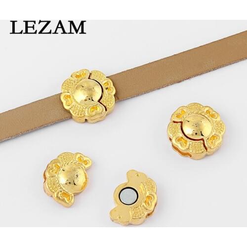 10 Sets Golden Plated Strong Magnetic Flower Clasp for 10*2mm Flat Leather Cord DIY Jewelry Findings