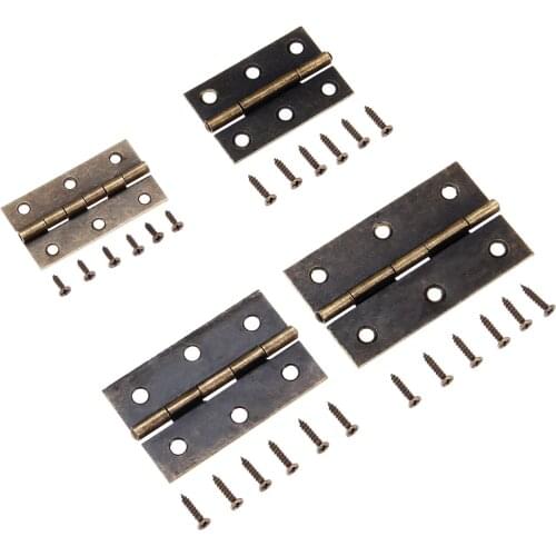 2Pcs Antique Cabinet Door Furniture Hinge Drawer Luggage Jewelry Wood Boxes Hinge Vintage 6 Holes Decorative Butt Hinge