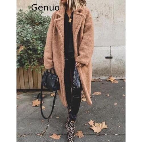 2020 Genuo New Winter Coat Women Casual Loose Solid Long Teddy Coat Female Vintage Plus Size White Teddy Coat Women