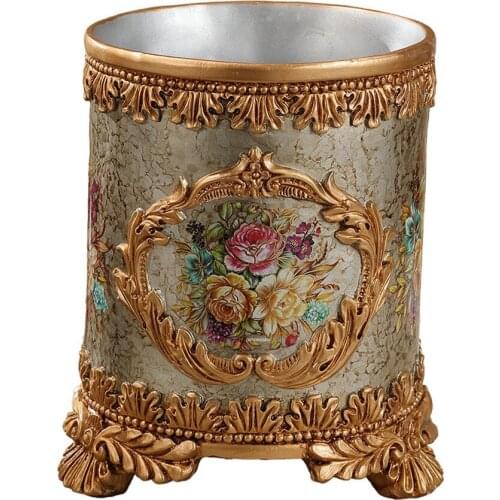 22*26cm Europe Luxury Home Office Barrel Paper Flower Organize Storage Bucket Desktop Trash Can Rubbish Bin Ornament