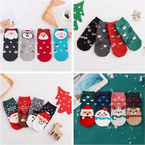 4 Pairs/Set Women Socks Casual Winter Christmas Socks Snowman Deer Cotton Cartoon Keep Warm Cute Lady Girls Sock Christmas Gift