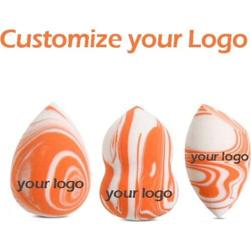 50pcs/lot Custom your LOGO Makeup Sponge Foundation Cosmetic Puff Powder Smooth Beauty Marbling Blender Water-Drop Shape Tool