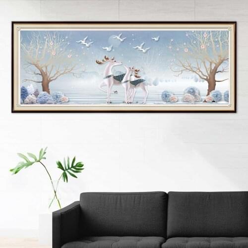5D Diamond Embroidery Deer Animals Full Round Drill Painting Winter Scenery Mosaic Rhinestones Wall Picture For Home Decoration