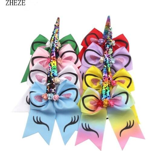 1PC Retail 2019 Glitter Unicorn Hair Bands For Girls Cute Sequin Bowkont 8'' Hair Ribbons Lovely Hair Accessories For Girls