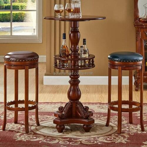 American Bar Stool Bar Bench European High Stool Domestic Solid Wood Vintage Bar Chair Rotating Leather High Chair Bar Stool